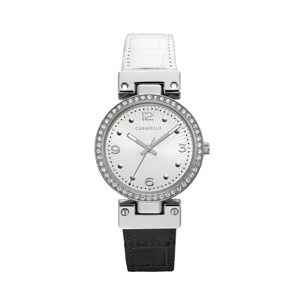 Designed Bulova White By Reversible Black Women's Leather 43L208 Classic Strap Watch Caravelle