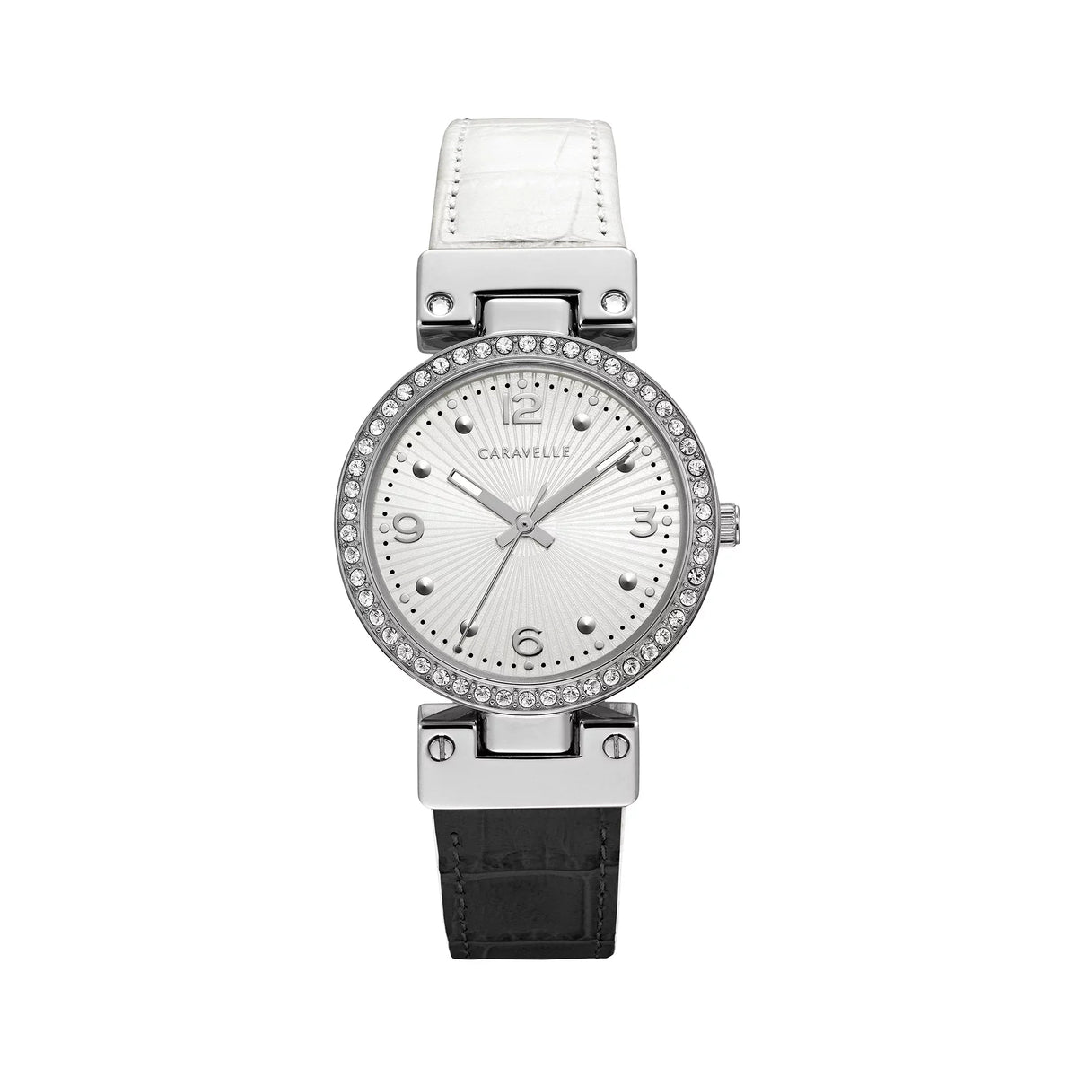 Designed Bulova White By Reversible Black Women's Leather 43L208 Classic Strap Watch Caravelle