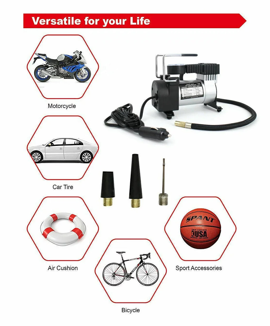 Quick Inflation Portable Compressor 12V Pump Jahy2Tech Assistance 280W Roadside Electric Black Air
