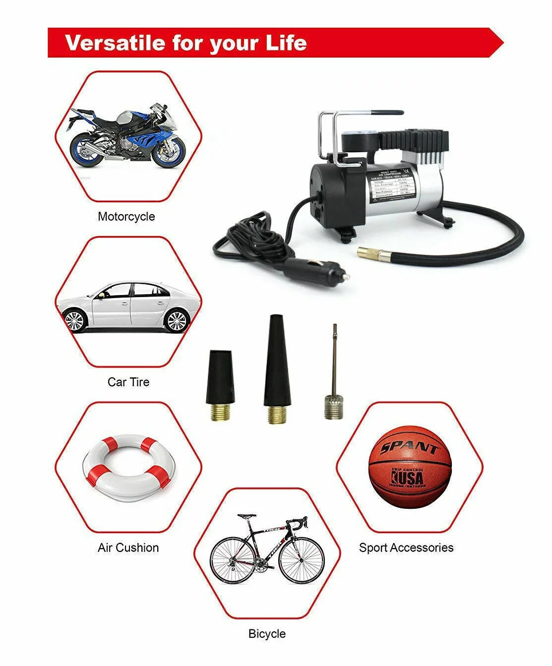 Quick Inflation Portable Compressor 12V Pump Jahy2Tech Assistance 280W Roadside Electric Black Air