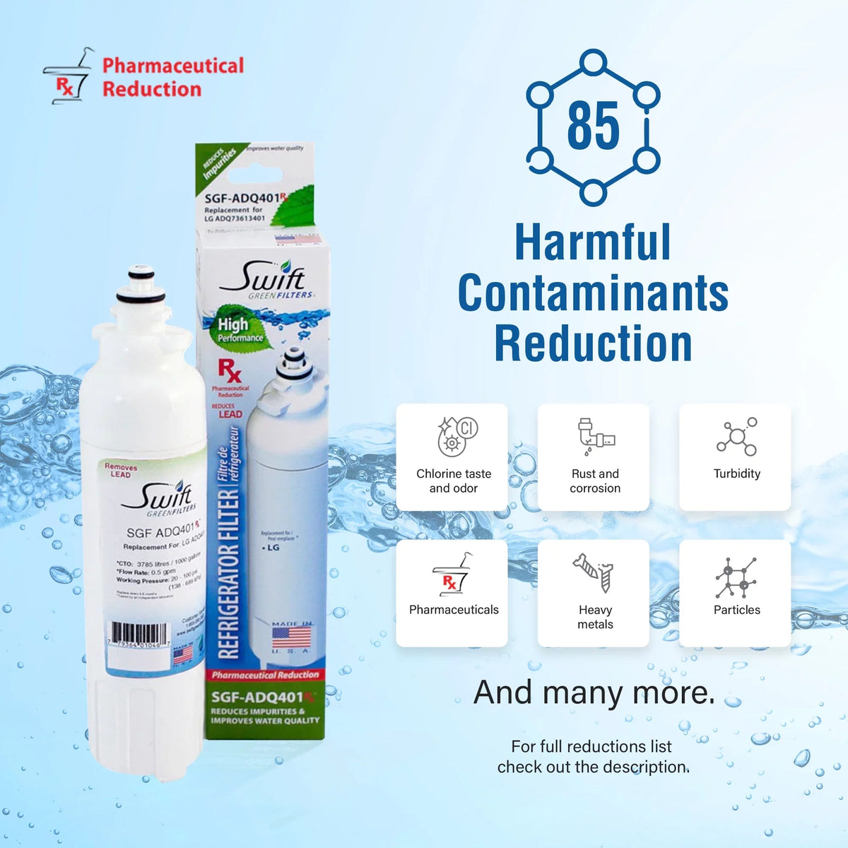 for Water of Rx LG Green Swift Filters(Pack Filters Refrigerators LT800P Pharmaceutical SGF-ADQ401 Replacement 2)
