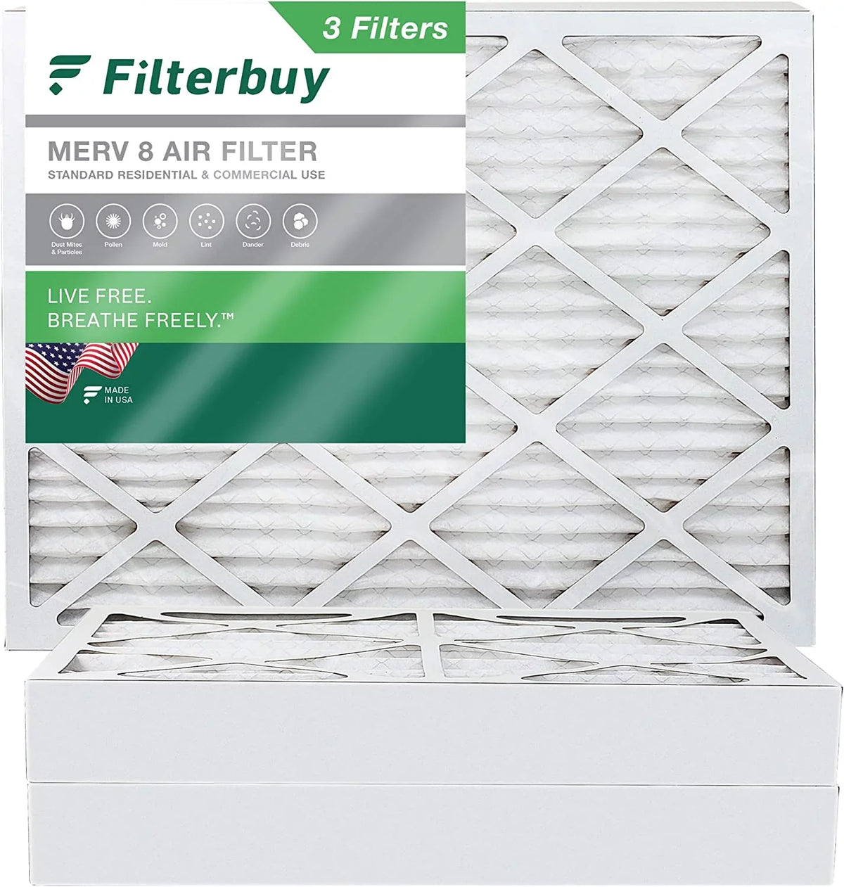 Pleated AC MERV 8 Furnace Filterbuy HVAC Filters 20x25x4 Air (3-Pack)