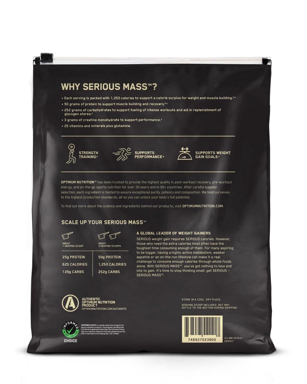 12 Chocolate, Powder, Servings Serious Nutrition, 16 Optimum Mass, lb, 50g Protein