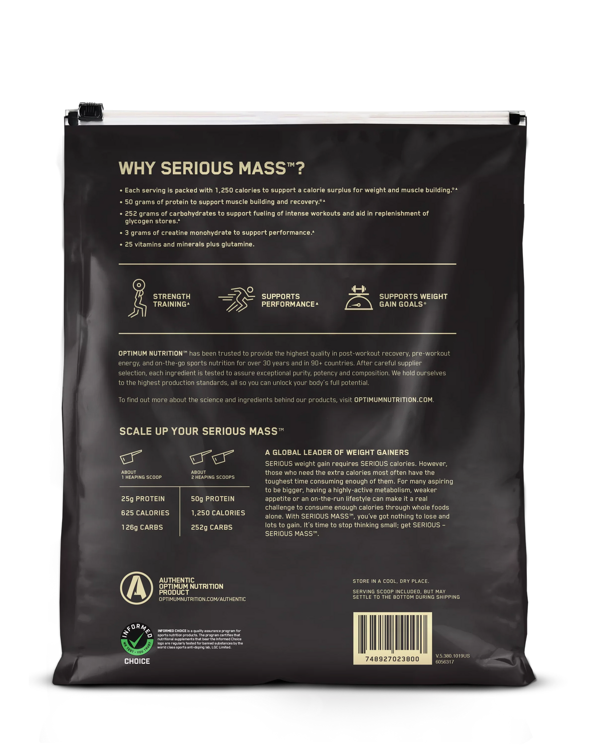 12 Chocolate, Powder, Servings Serious Nutrition, 16 Optimum Mass, lb, 50g Protein