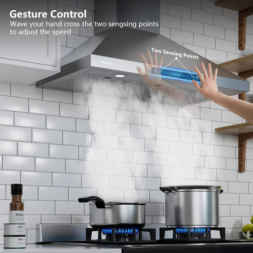 Ductless Panel, 4 Vent CFM Steel Convertible (36 Wall with 36 Range Speed Sensing&Touch (Kit Hoods Gesture Kitchen HisoHu Mount, Included), Inch) Inch Control Ducted Stainless 780