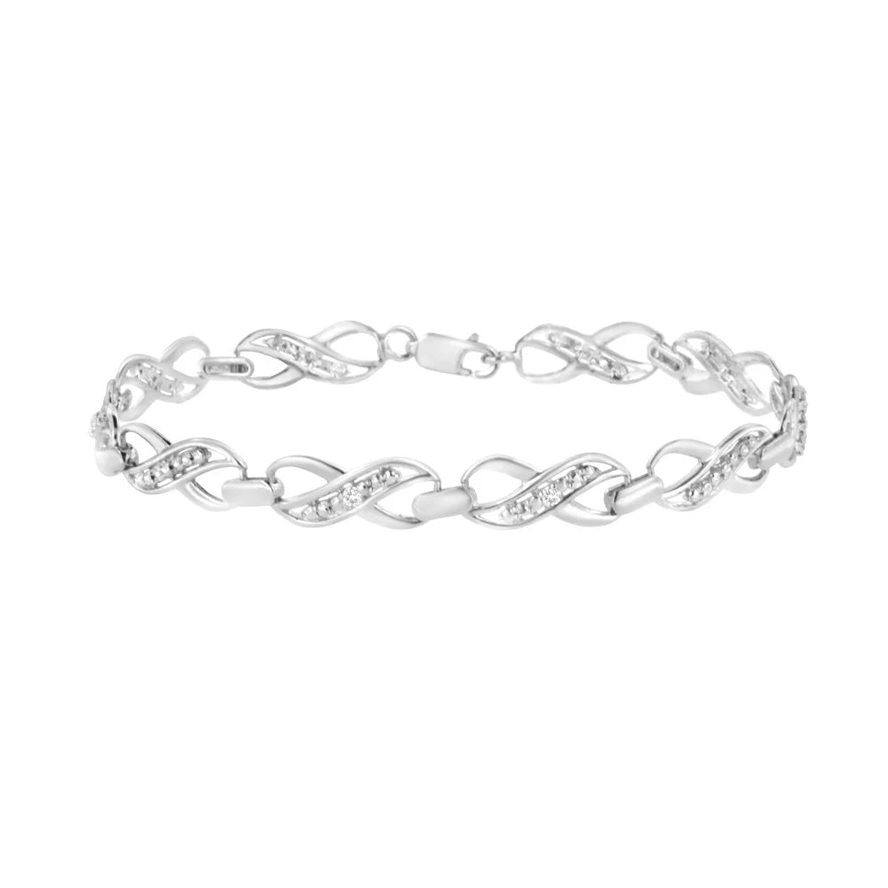 Bracelet Set Sterling Ribbon Infinity Color, I3 and Diamond Silver Clarity) Prong - 7.25" Link (I-J Accent .925
