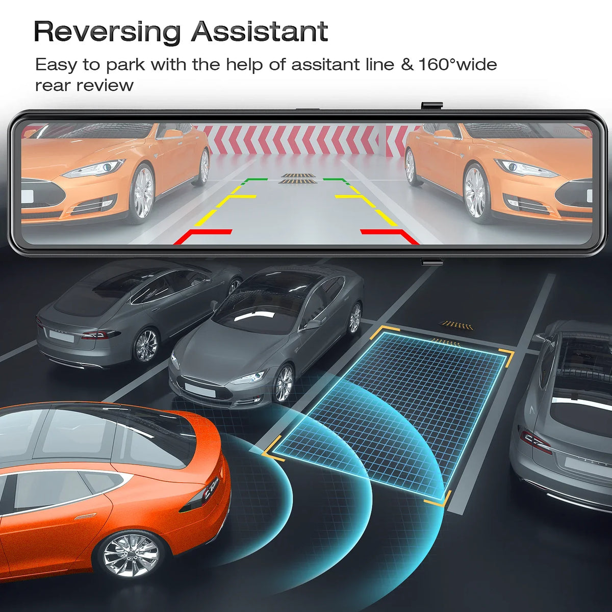 Touch Cam, GPS Rear Parking Dash View 12" Monitoring, Mirror Rear and Screen Front Camera, Assist, TOGUARD 4K+1080P Parking