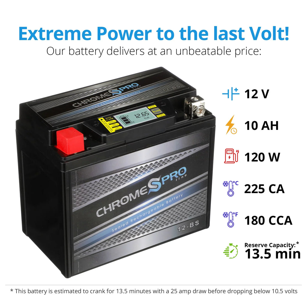 1000cc 2001 Volts,10 Chrome (12-bs Sealed for Ah, Suzuki Cca) Battery 12v, Battery Pro 180 Ytx12-bs 12 AGM iGel Gsx-r1000 Motorcycle