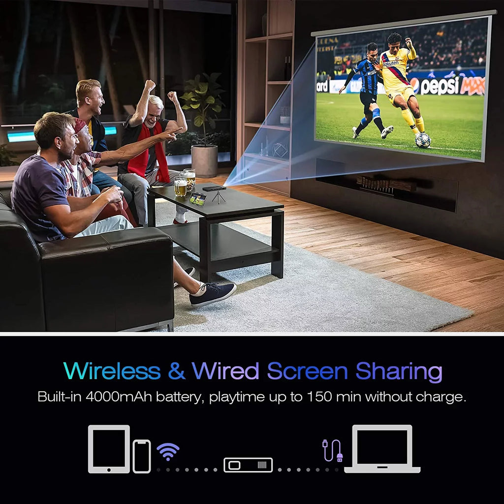 Built-in Mini DLP WiFI HDMI Cookie Remote Control Pocket-Sized and Support Projector, Projector 1080P Battery Portable Stereo Rechargeable AKASO Speakers Movie Projector, Projector,