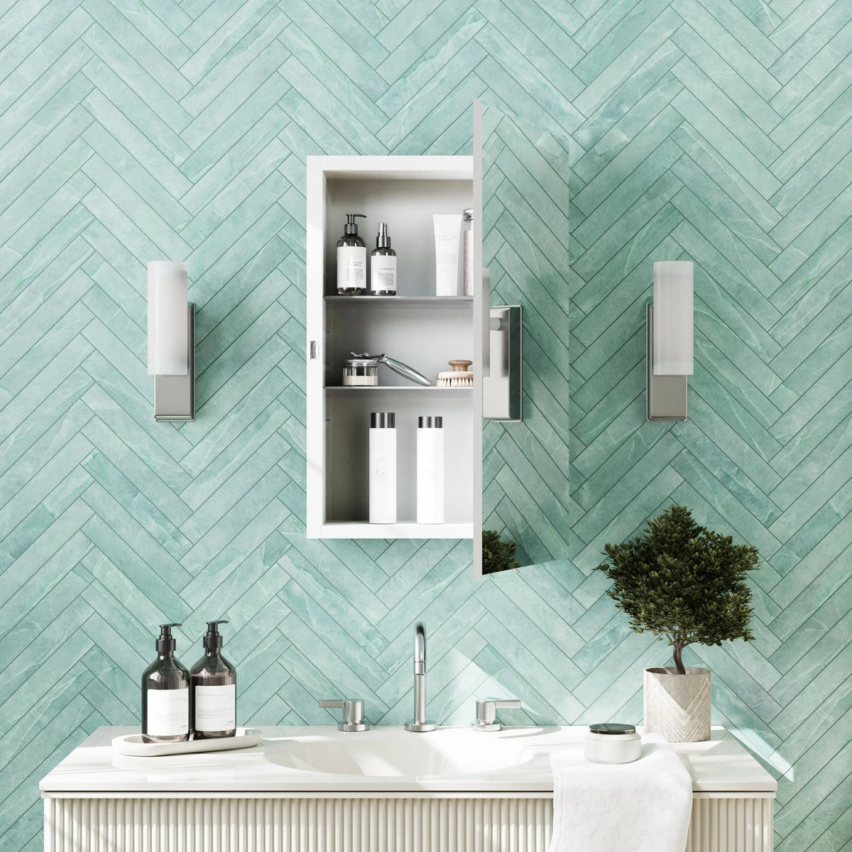 Zenna Frameless 26", 16" Medicine or Surface-Mount Home Recessed Mirror Rectangle x Steel Cabinet,