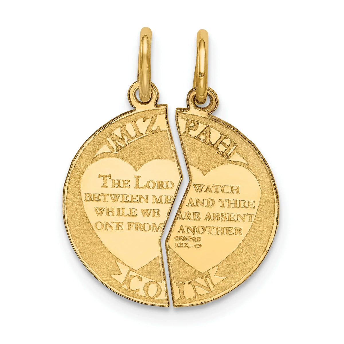 14k Words Pendant Apart Mizpah 31:49 22 Yellow Emotional Break 2-Piece on mm 17 Coin mm Genesis Bond Round x Gold