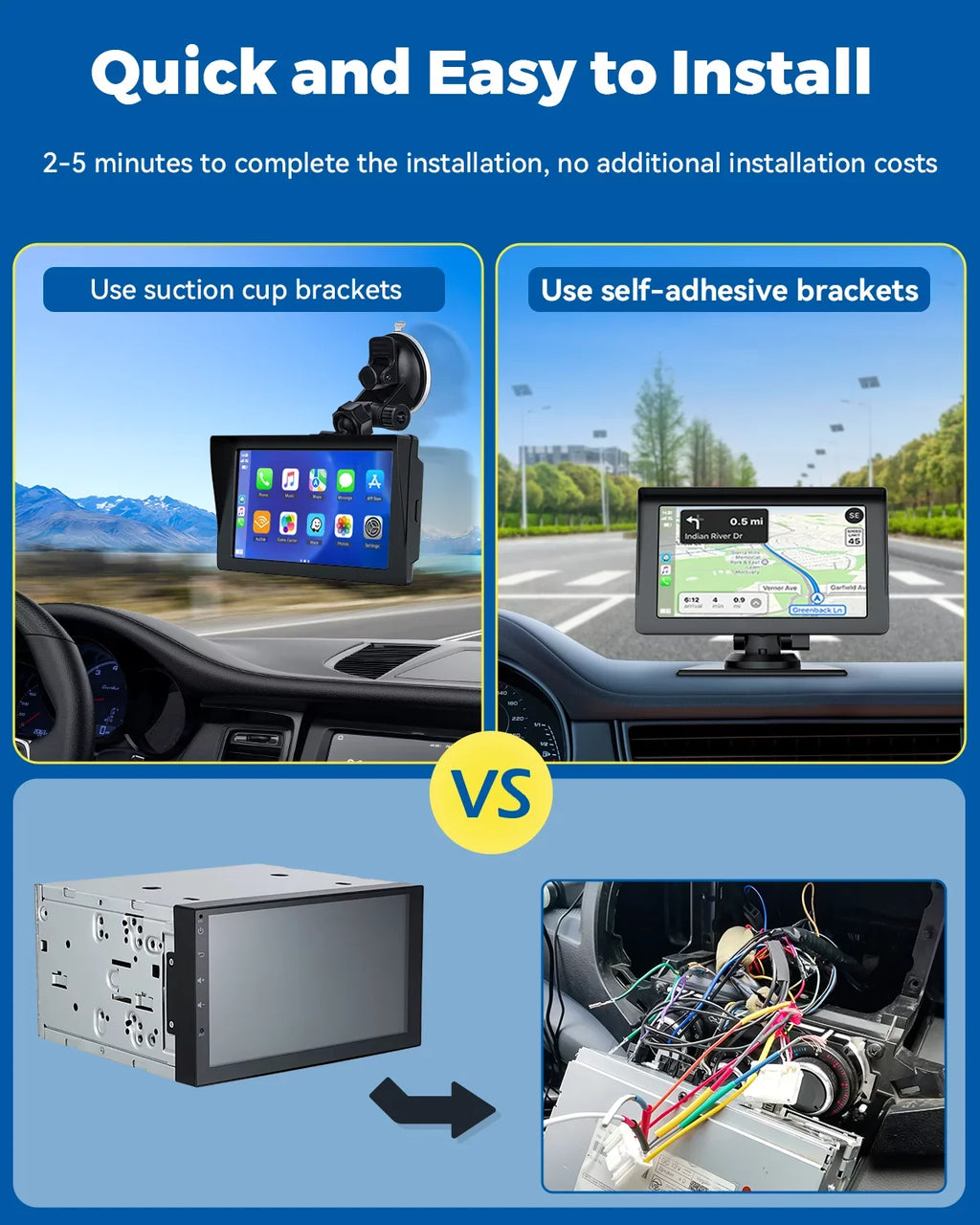Wireless with Inch Portable Car LAMTTO Siri Camera,HD Car Apple Audio Touchscreen with Auto,Bluetooth,FM, Video,Car Navigation Carplay,1080P Portable Stereo Reverse GPS 7 Receivers Airplay,Android