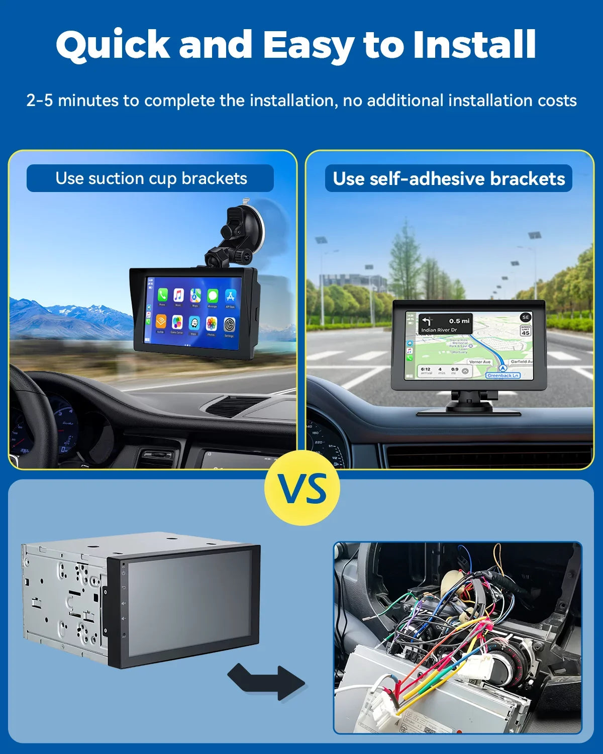 Wireless with Inch Portable Car LAMTTO Siri Camera,HD Car Apple Audio Touchscreen with Auto,Bluetooth,FM, Video,Car Navigation Carplay,1080P Portable Stereo Reverse GPS 7 Receivers Airplay,Android