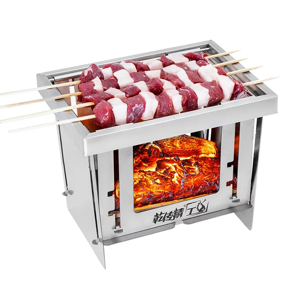 Steel Folding Picnic Portable For Windproof Stainless Home Tool Camping Burning MABOTO Outdoor Camping Grill BBQ Park Wood Use Grill
