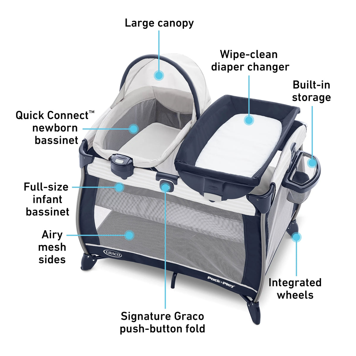 Bassinet Pack Play Playard, Connect Quick 'n Graco Alex Portable