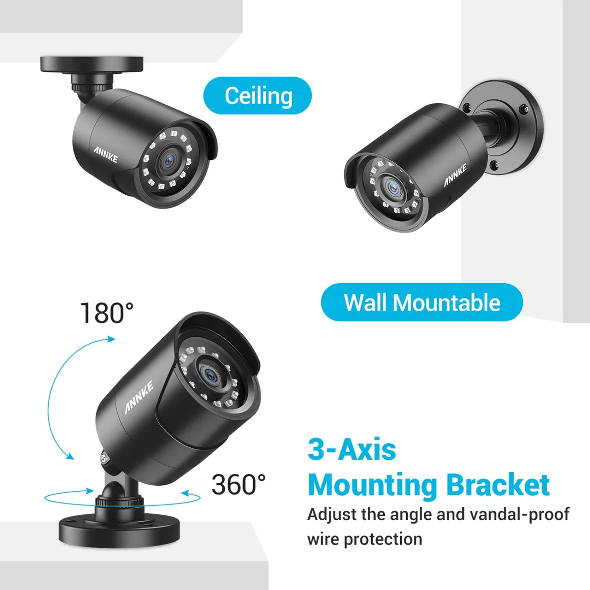 Home Vision, ANNKE Bullet Surveillance Camera 1080P Camera TVI 4 Night/Day IP66 Indoor, 1920TVL, HD Outdoor Waterproof, Pack Security CCTV