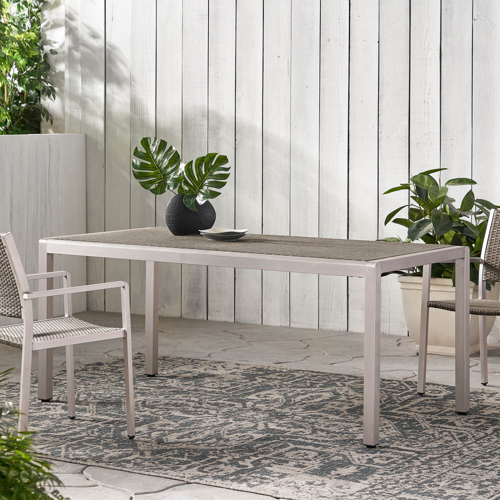 Aluminum Coral Top, Grey Outdoor Table with Dining Bay Wicker