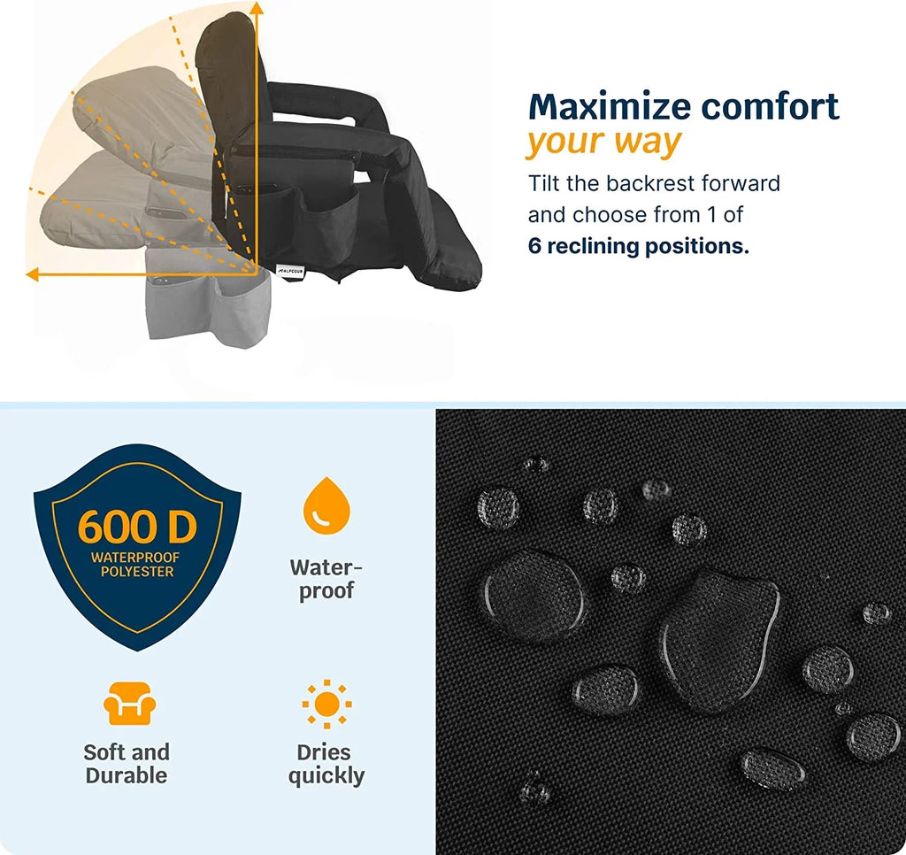 Back Alpcour Thick Chair Waterproof Massage Black - X-Wide Wide Stadium Extra - Seat Heated Support Reclining with