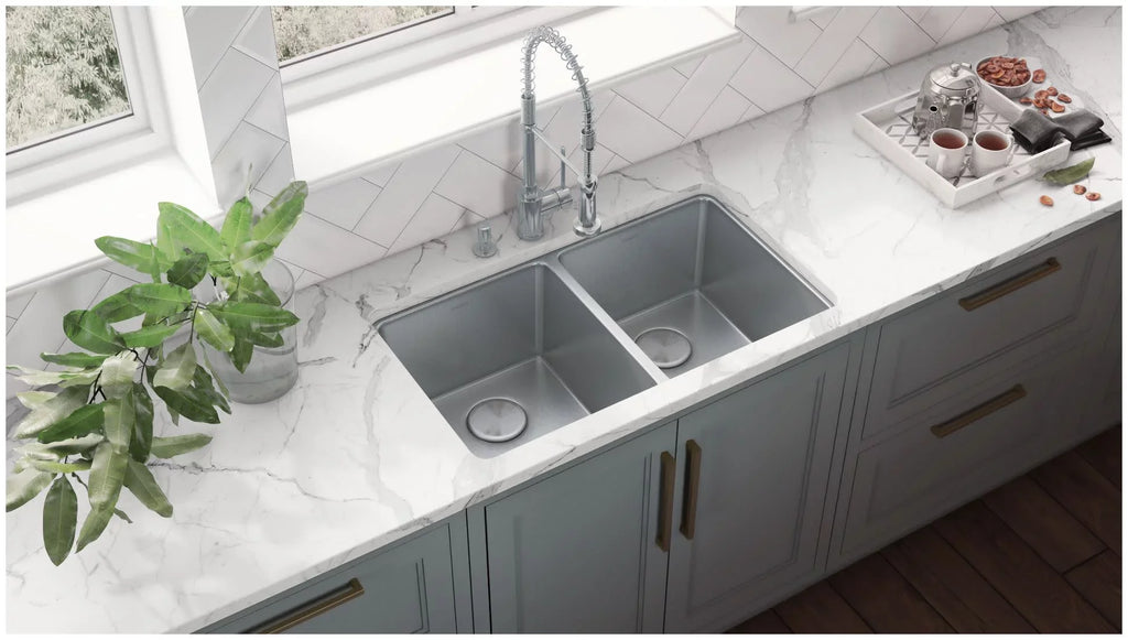 Stainless 16 Undermount in. Steel Kitchen Ruvati 31 Bowl 50-50 RVM5099 Double Gauge Sink USA
