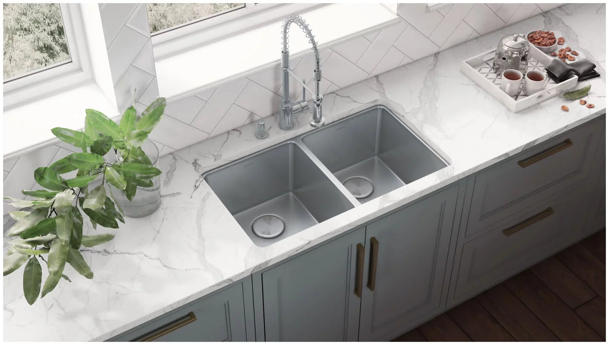 Stainless 16 Undermount in. Steel Kitchen Ruvati 31 Bowl 50-50 RVM5099 Double Gauge Sink USA