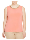Top Neck 2X Womens KLEIN Tank Plus CALVIN Round Sleeveless Pink