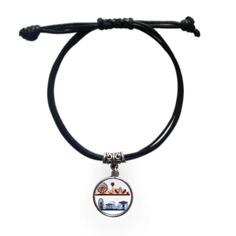 Amusement Facilities Park Black Outline Bracelet Rope Wristband Jewelry Leather