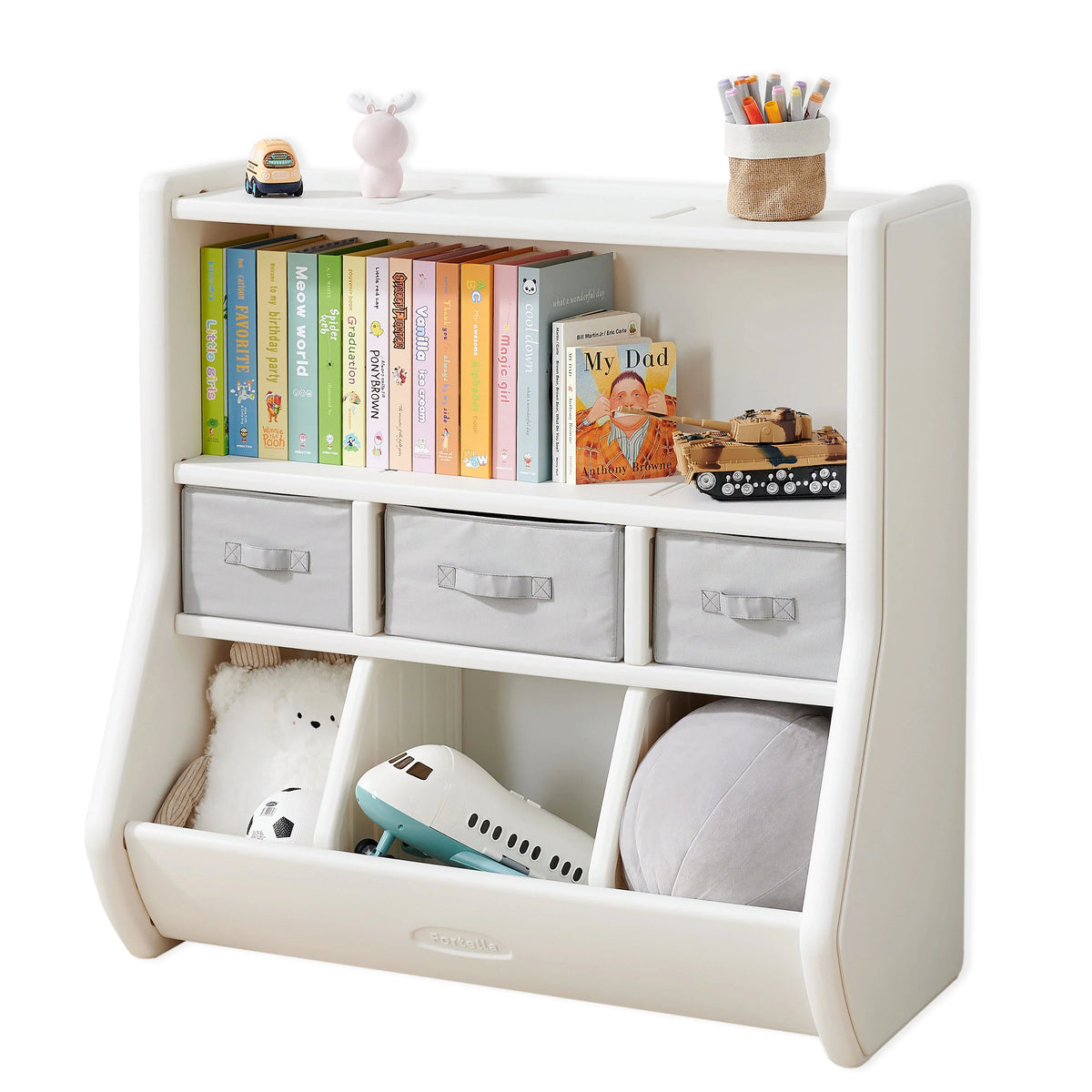 Toy and of Removable HDPE, Large 3 Kids with The Toy Box Fortella, Montessori Modern and by and BPA Bookshelf, 3 Cabinet for Formaldehyde Drawers, Safe Shelf, Storage Bins, Display FREE Made Organizer