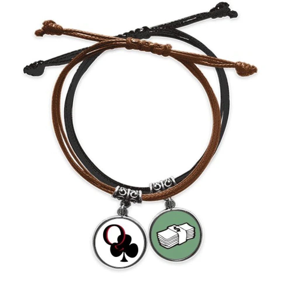 Poker Q Leather Bracelet Rope Happiness Club Queen Hand Chain Money Wristband