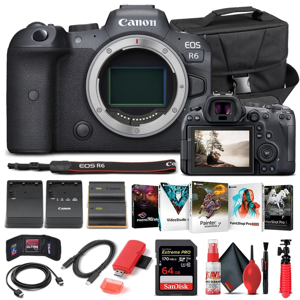 Bundle 4082C002 R6 Canon EOS Camera Body Mirrorless Only Basic -