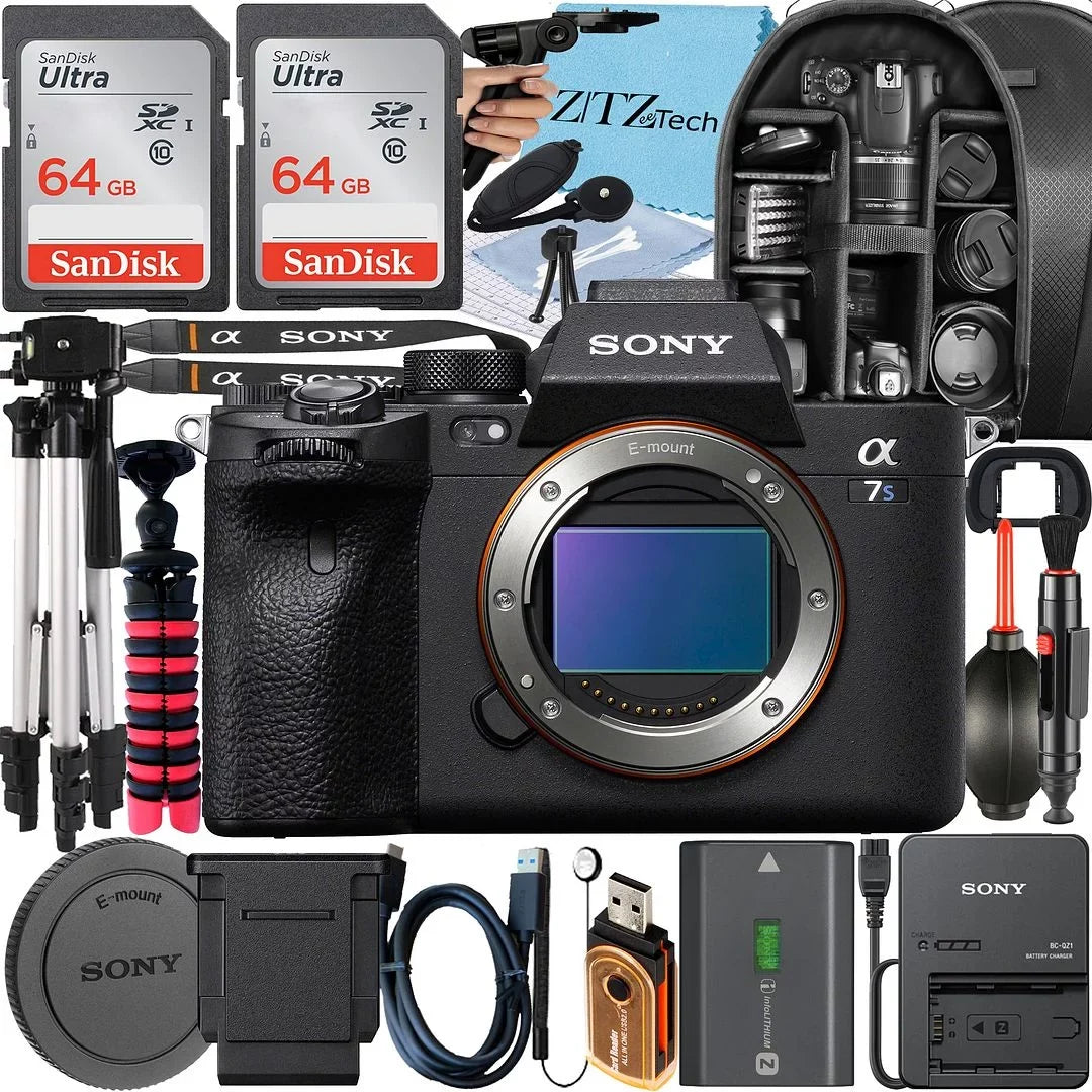 Sony Bundle Camera Accessory + Backpack 64GB + ZeeTech Mirrorless Card + + Tripod 2 Pack a7S III Memory
