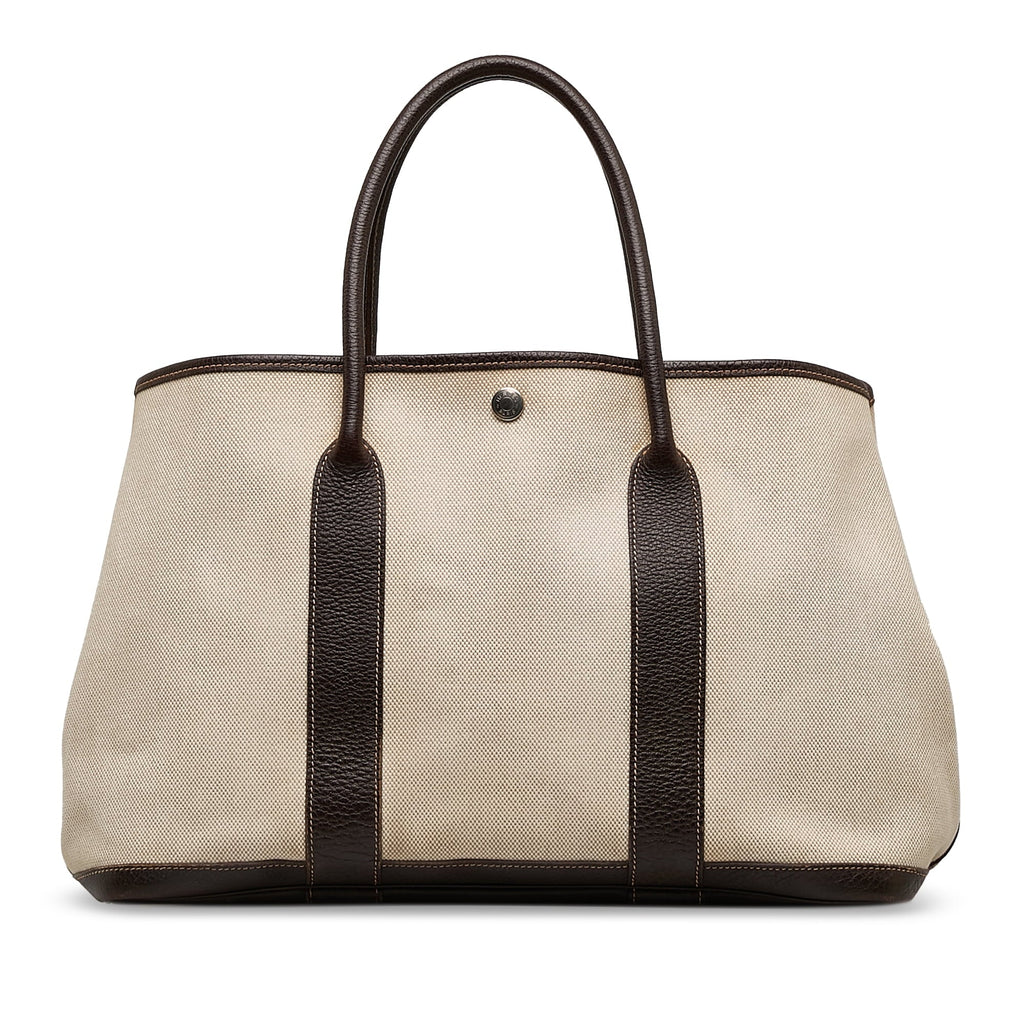 Pre-Owned (Good) Fabric Party Authenticated Unisex Tote PM Canvas Hermès Garden Brown Bag