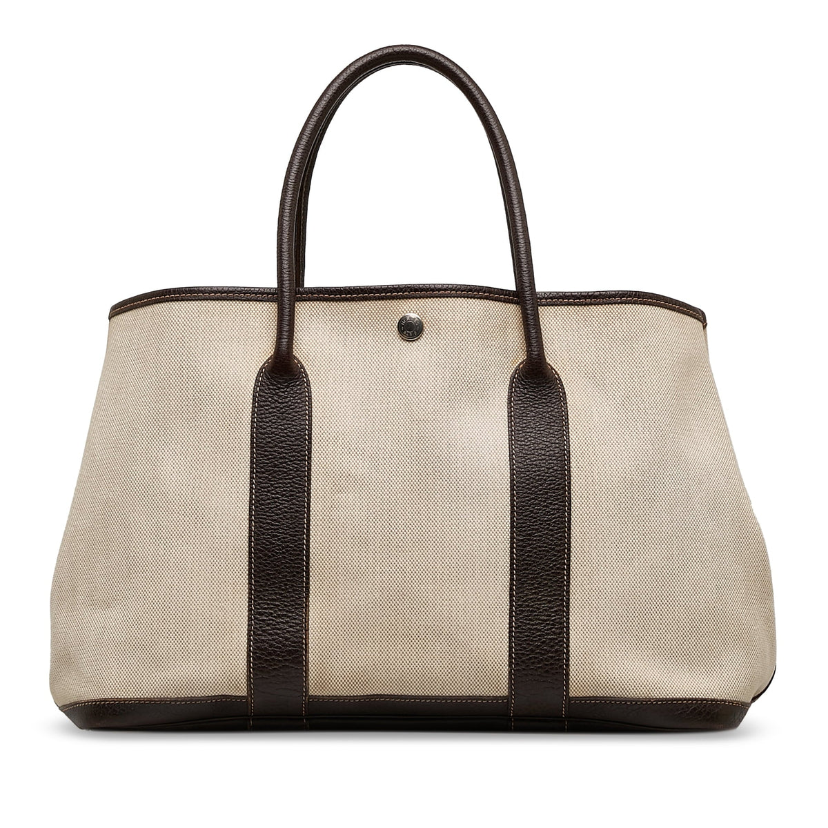 Pre-Owned (Good) Fabric Party Authenticated Unisex Tote PM Canvas Hermès Garden Brown Bag