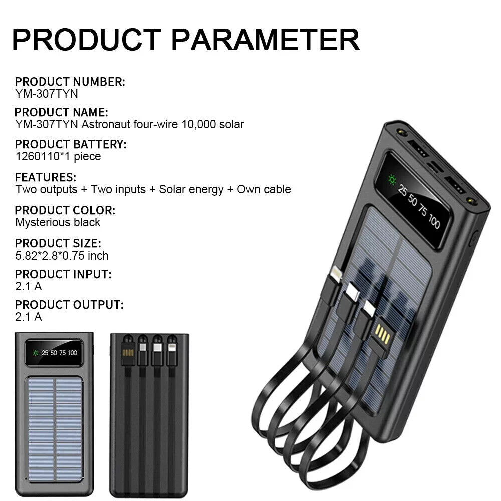 Bank Power Solar External 9000000mAh Battery Portable Charger Waterproof