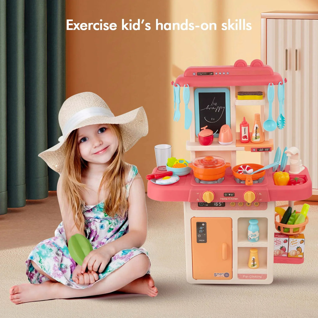 42-Pack Lights, Set Girls Play Educational Food, Real Toys Kitchen Set Toy and for Pretend Accessories Toys Toddler Preschool Pink Kitchen Kids Toddlers, with for Boys, for Sounds
