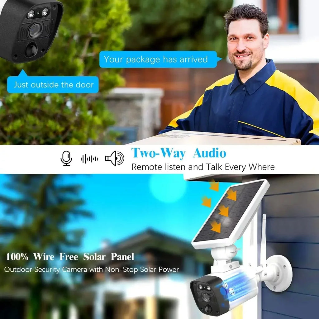 Dual 3.0MP Wire-Free 2-Way Audio Antennas, Rechargeable {100% Wireless with Powered} Camera Solar Batteries camera Solar with system, 2K Powered 2pcs