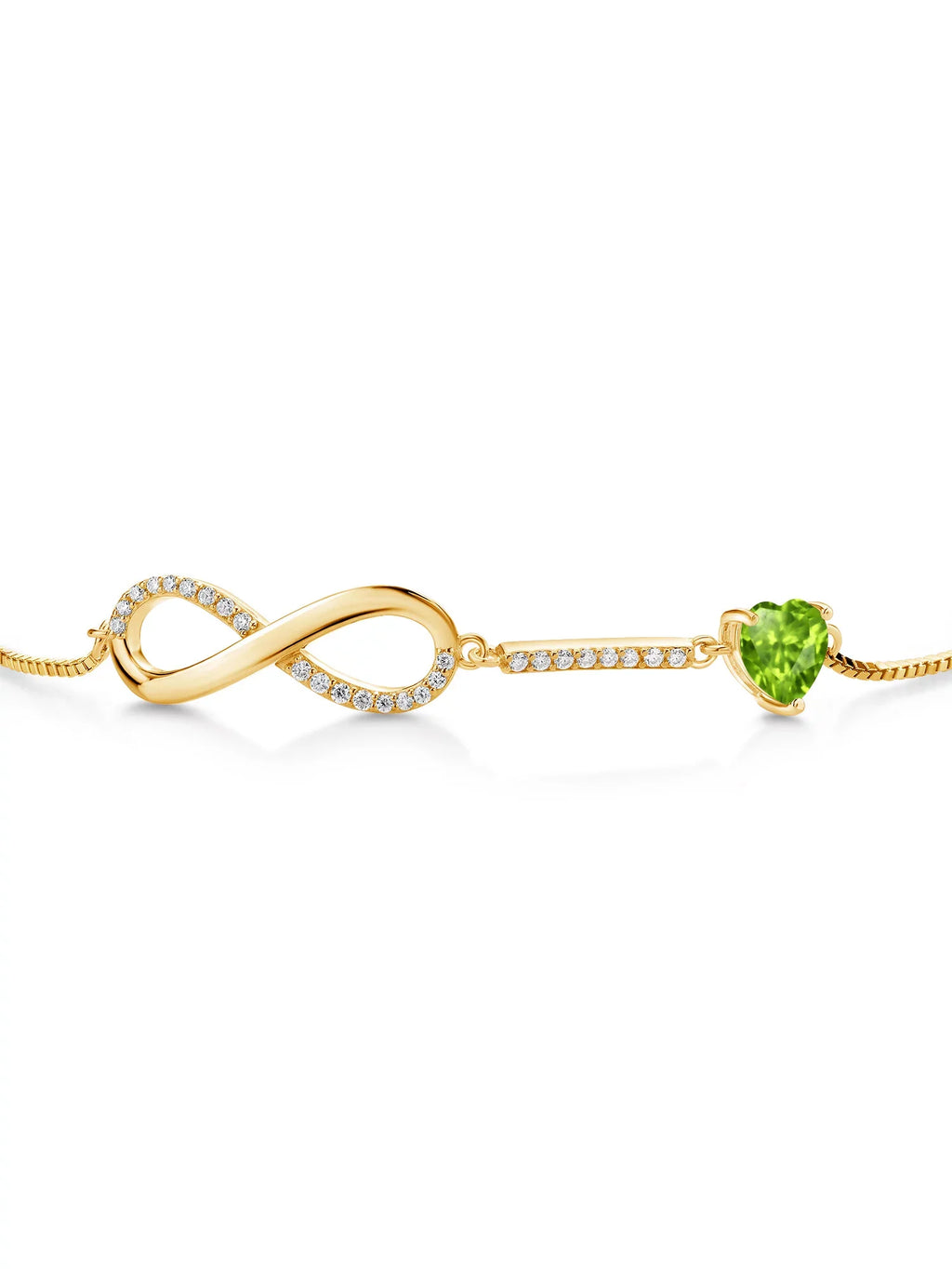 and King Stone Gold inch) to Chain Plated with 9 Women 18K Up Fully Heart For Silver Gem Peridot Adjustable (0.90 Cttw, Moissanite Bracelet Infinity Yellow Box
