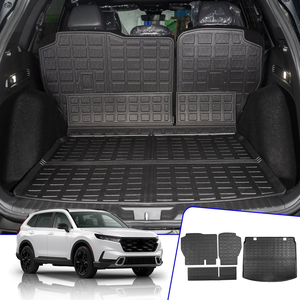 with Accessories 2024 CRV Liner Mat Trunk Honda Seat 2023 Trunk Cover Compatible Deck, CR-V Cargo Mat+Backrest Hybrid Mat (Fit Back Mats) Honda Cargo Upper Protector